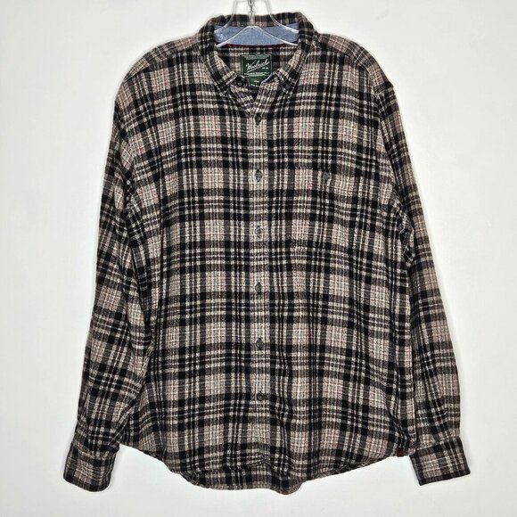 Woolrich Shirt Mens Large Gray Black Plaid Cotton Flannel Button Up Gorpcore - Picture 2 of 8
